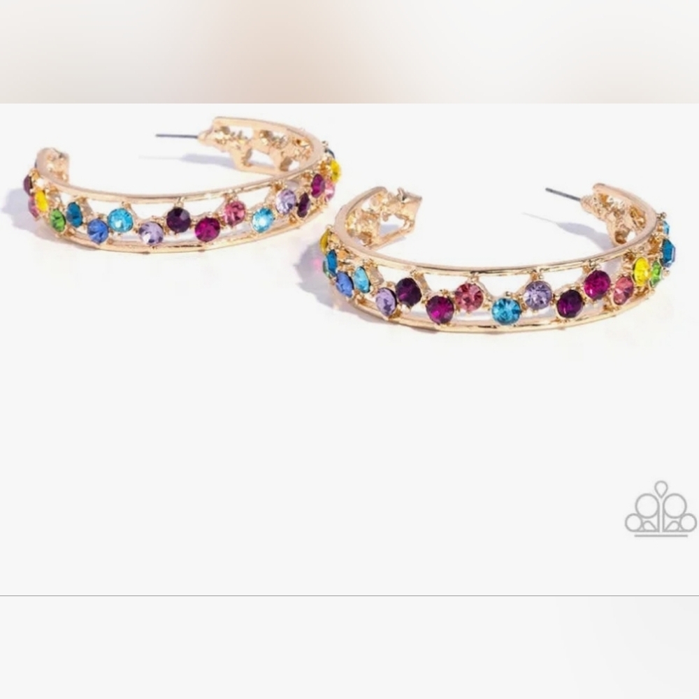 Neckles SOLD OUT Paparazzi Gold Multicolor Sparkle Earrings